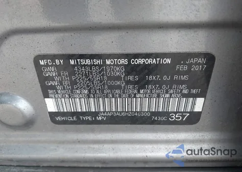 2017 Mitsubishi Outlander Sport 2.0 Le z USA, uszkodzony, nr VIN JA4AP3AU6HZ040300